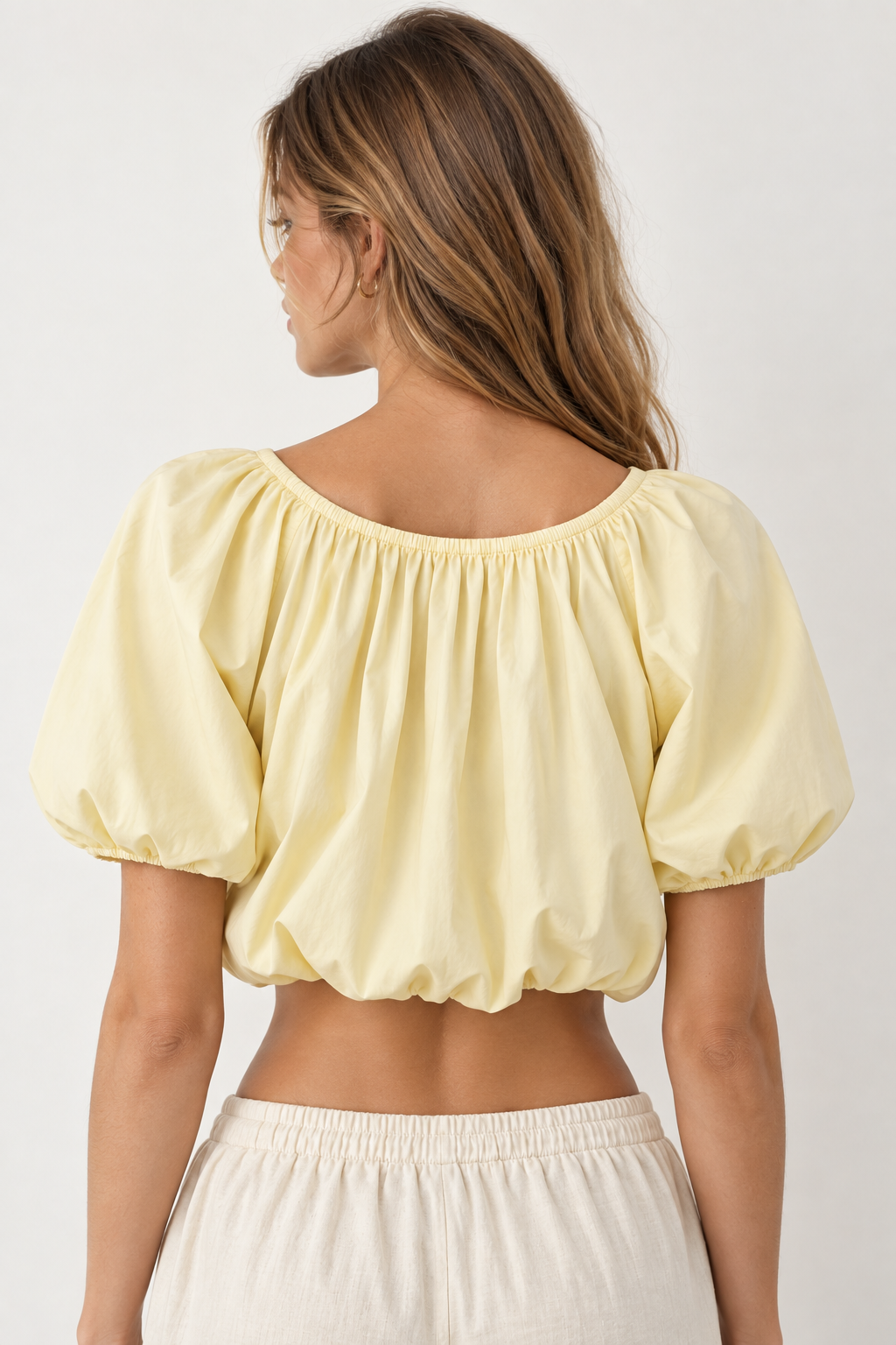 Women’s Yellow Cotton Puff Sleeve Cropped Top