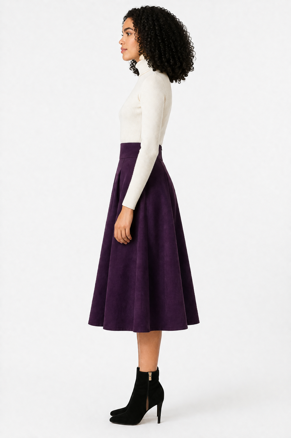 Plum High-Waisted Flared Maxi Skirt