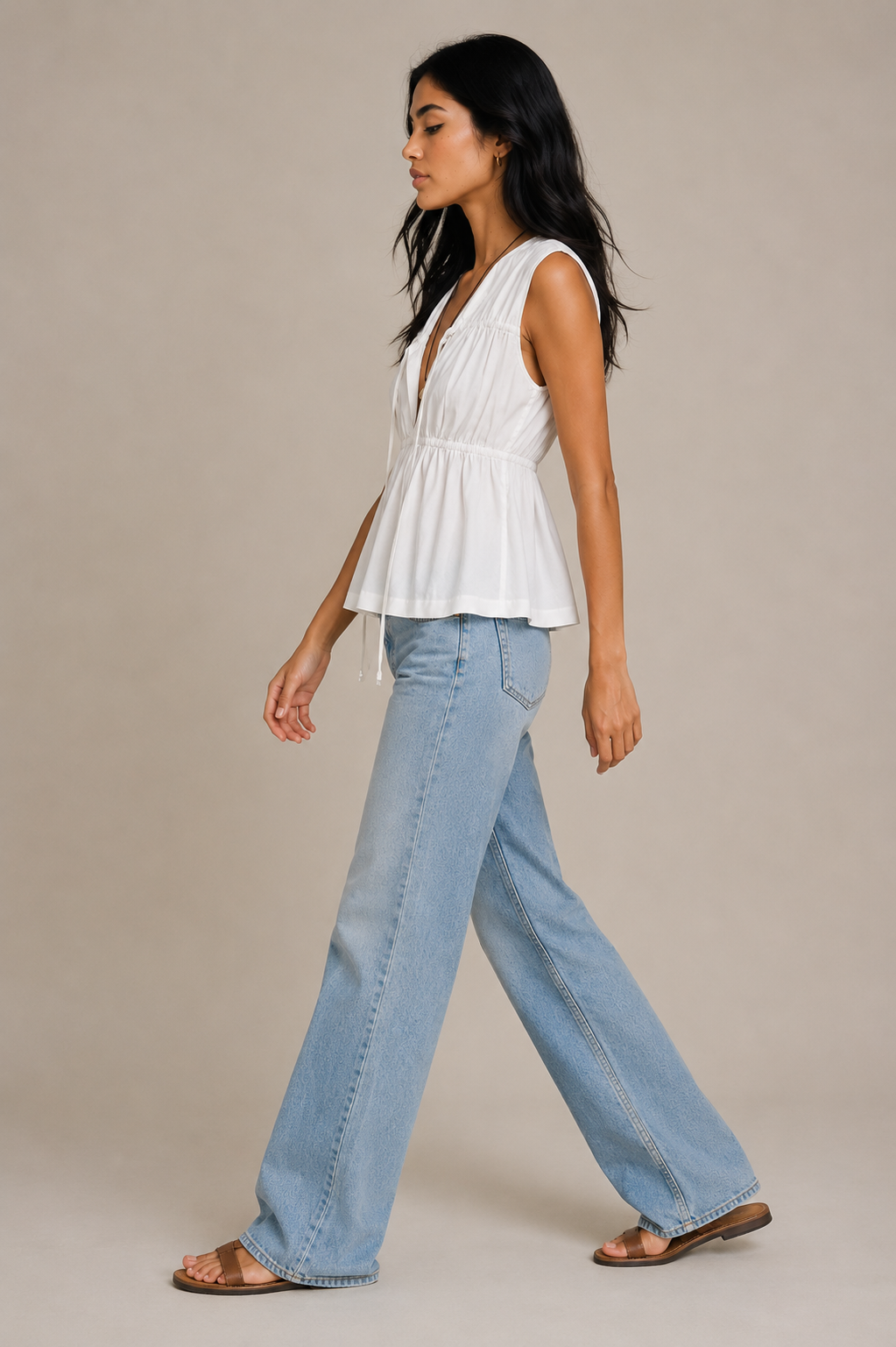 White Cotton Sleeveless Peplum Top