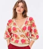 Floral Jacquard Wrap Knit Sweater for Women