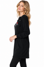 women's black wool blend embroidered bow neck sweater