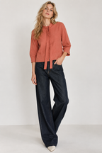 Women’s Rust Poplin Hooded Drawstring Top