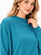 women's teal blue cotton modal relaxed fit sweater