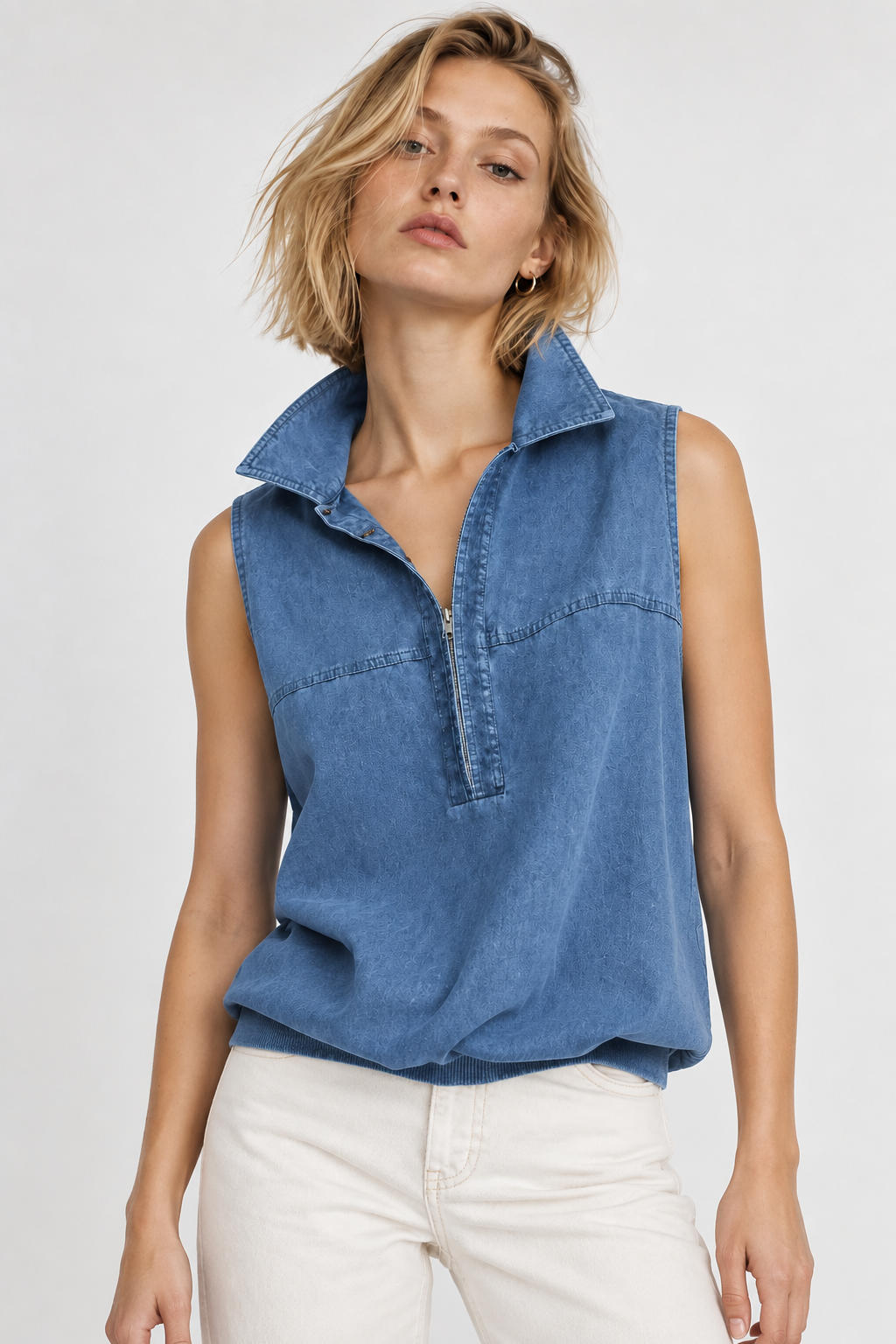 Women’s Blue Denim Collared Pullover Shirt