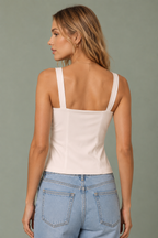 Women’s White Cotton Button-Front Fitted Cami Top