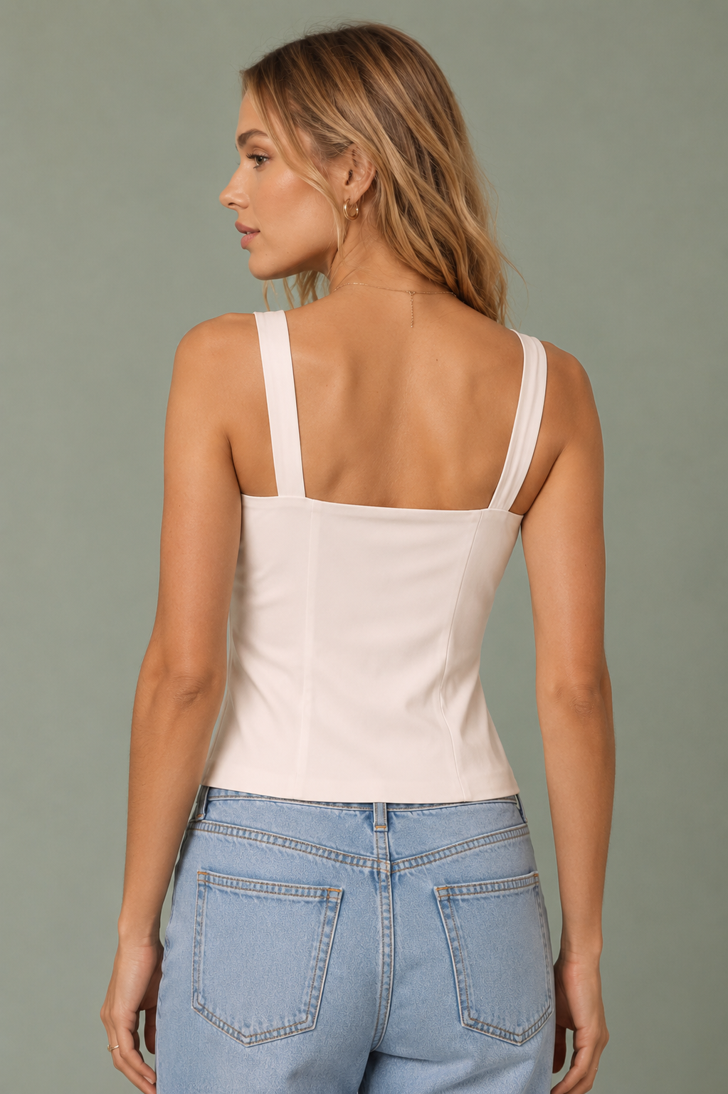 Women’s White Cotton Button-Front Fitted Cami Top
