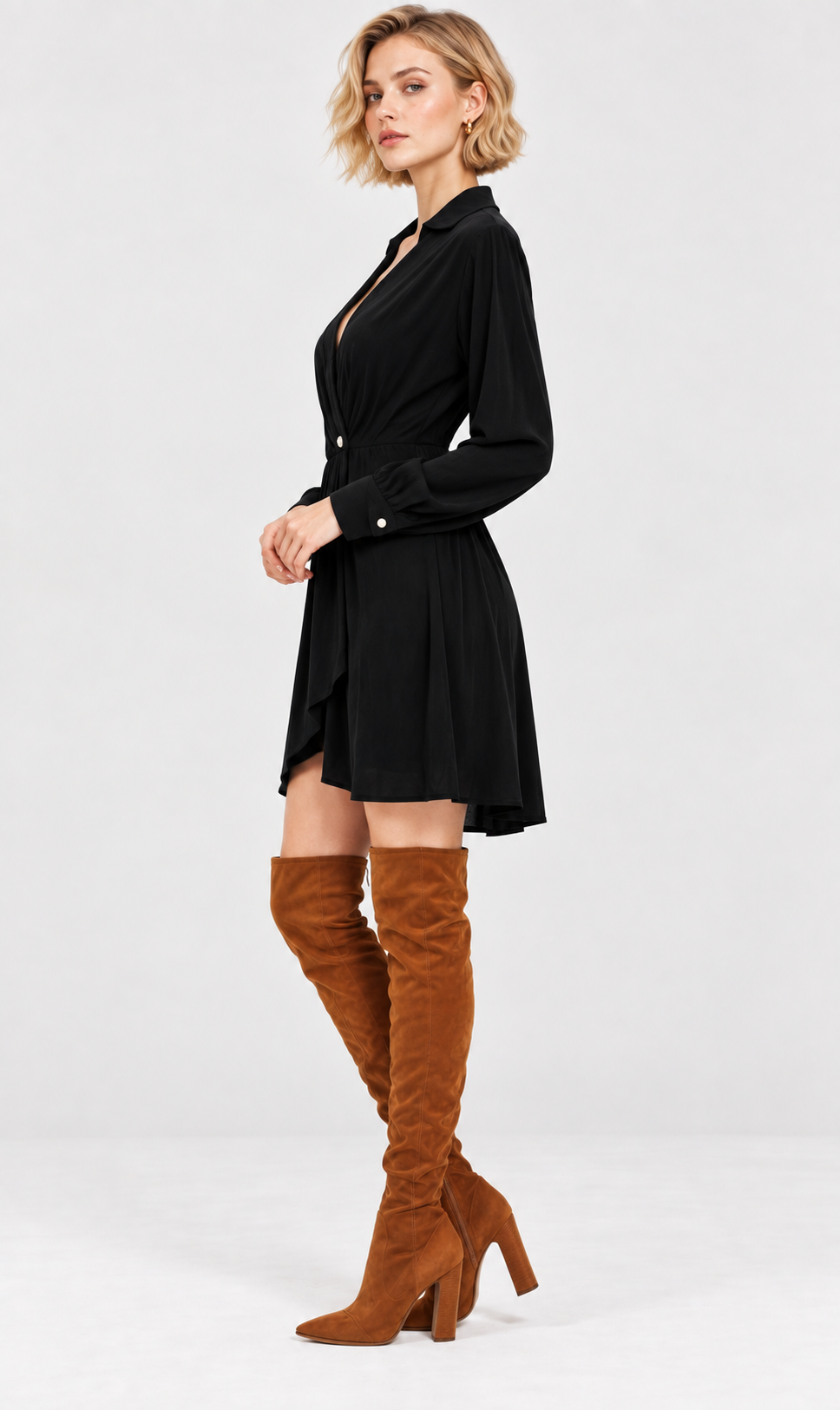women’s black rayon crinkle wrap mini dress
