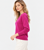 women's pink rib knit v-neck sweater