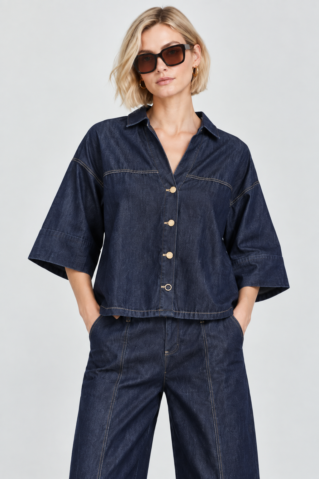 Women’s Dark Blue Denim Button-Front Jacket