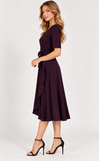 women's plum cotton jersey knit wrap midi dress