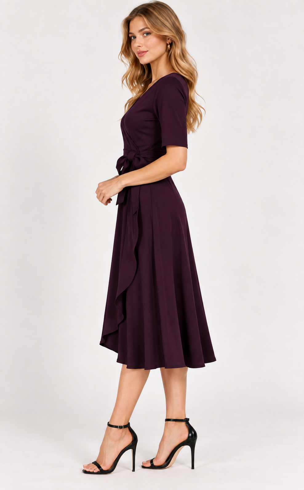 women's plum cotton jersey knit wrap midi dress