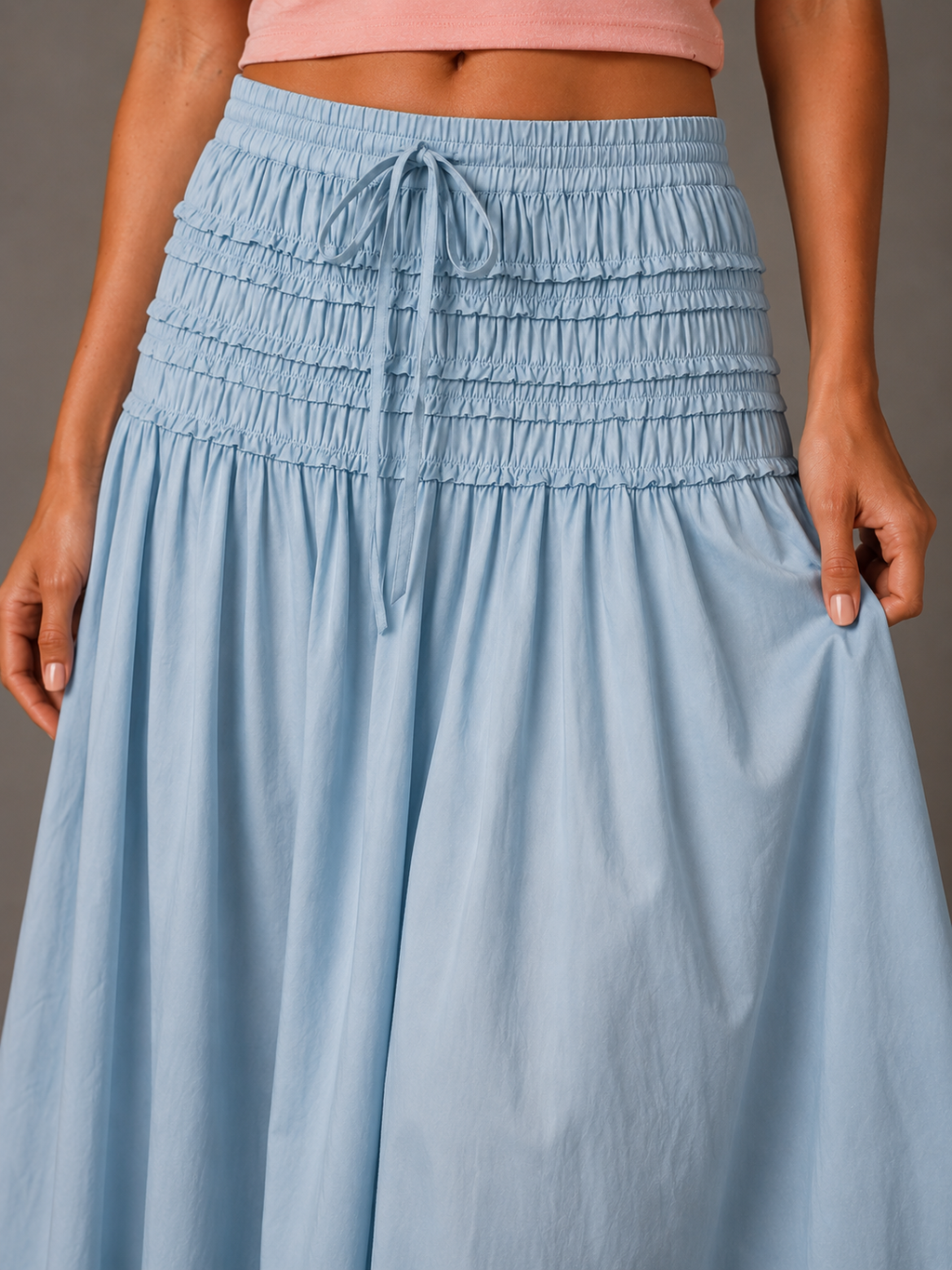Sky Blue Smocked Cotton Maxi Skirt