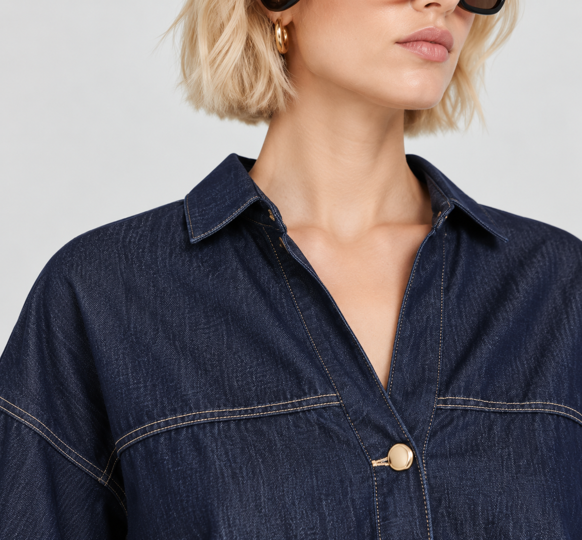 Women’s Dark Blue Denim Button-Front Jacket