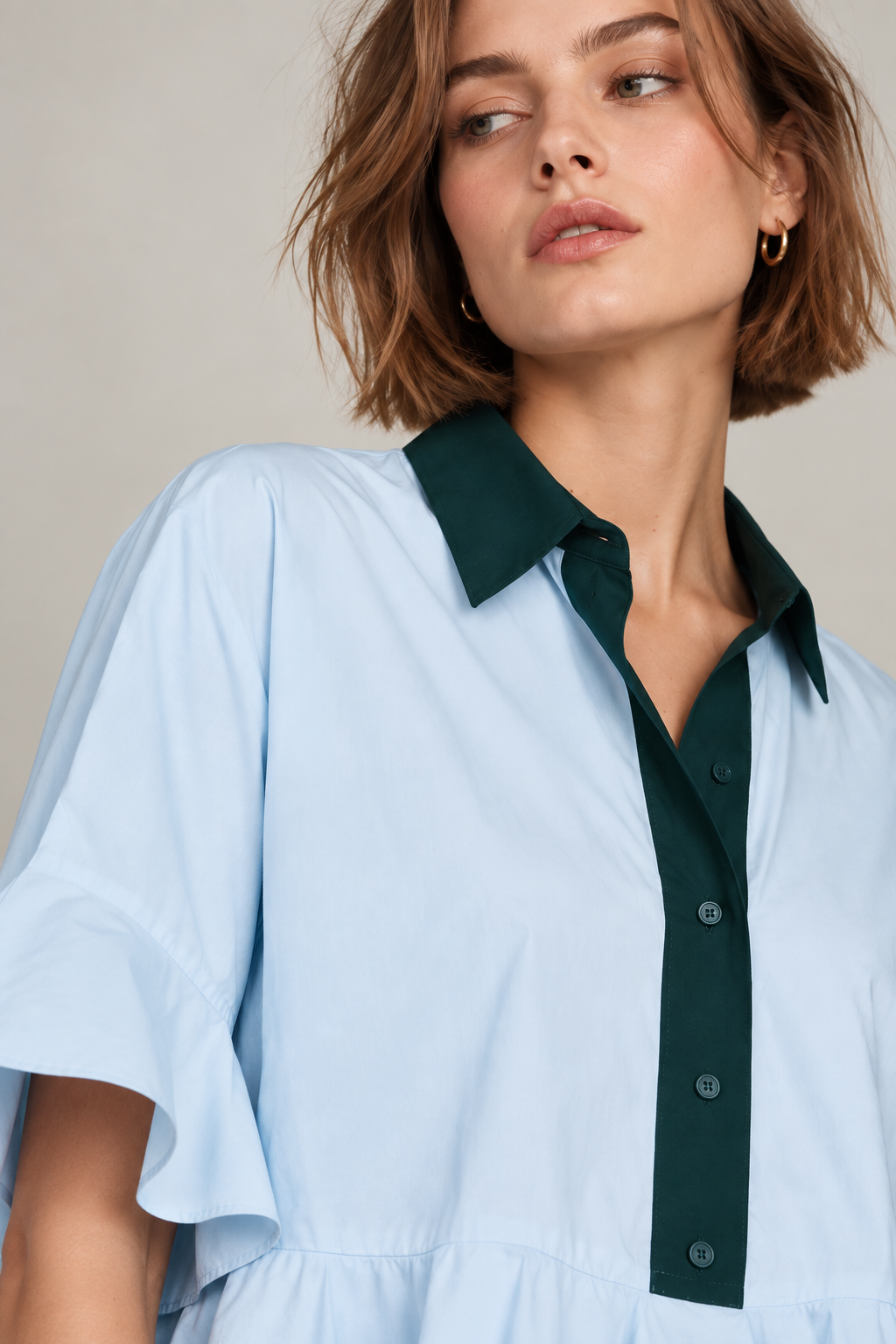 Women’s Light Blue Cotton Peplum Shirt