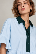 Women’s Light Blue Cotton Peplum Shirt