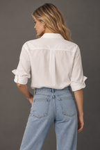 women's white cotton button-down shirt with chest pocket