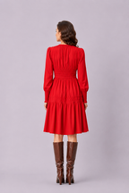 Plunge Cotton Poplin Ruched Tier Dress