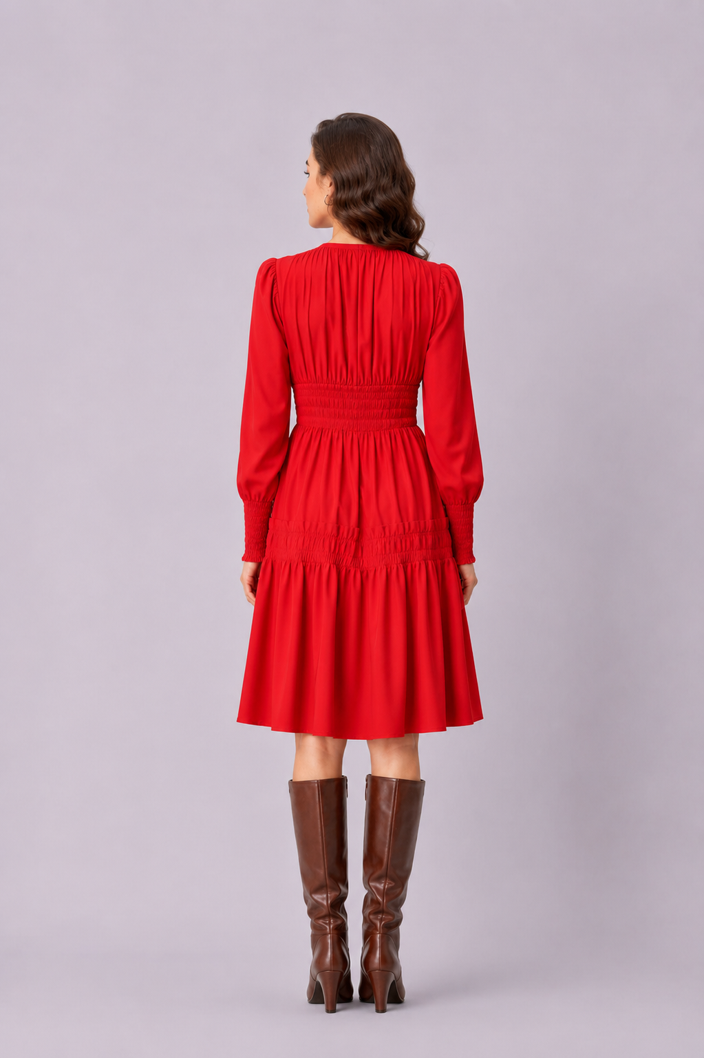 Plunge Cotton Poplin Ruched Tier Dress