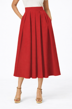 Pleated Cotton Poplin Midi Skirt