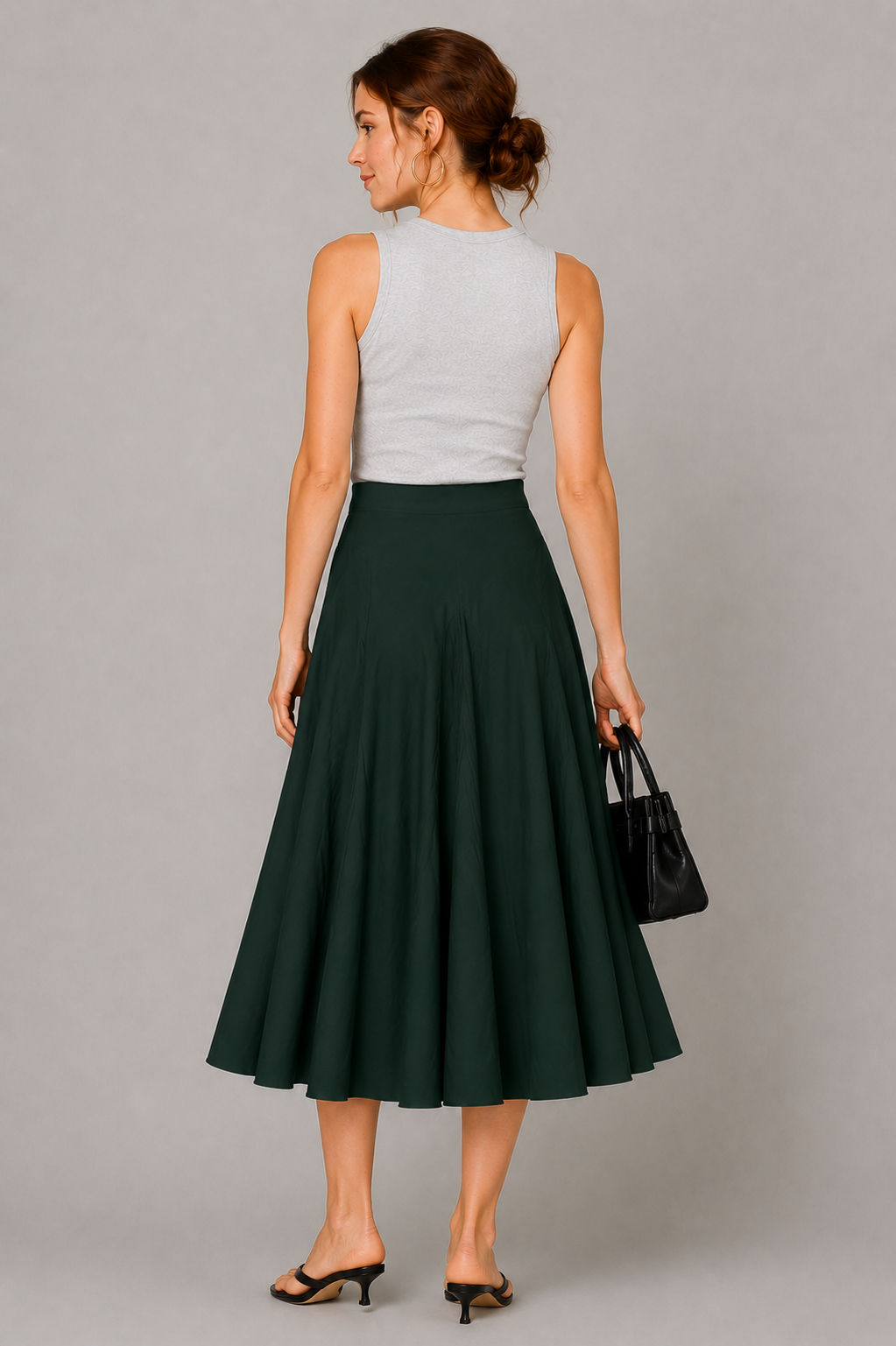 Cotton Poplin Full Flare Midi Skirt
