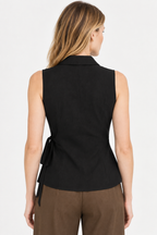 Women’s Black Cotton Wrap-Style Sleeveless Top