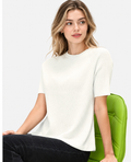 women's ivory linen cotton rib knit short sleeve top