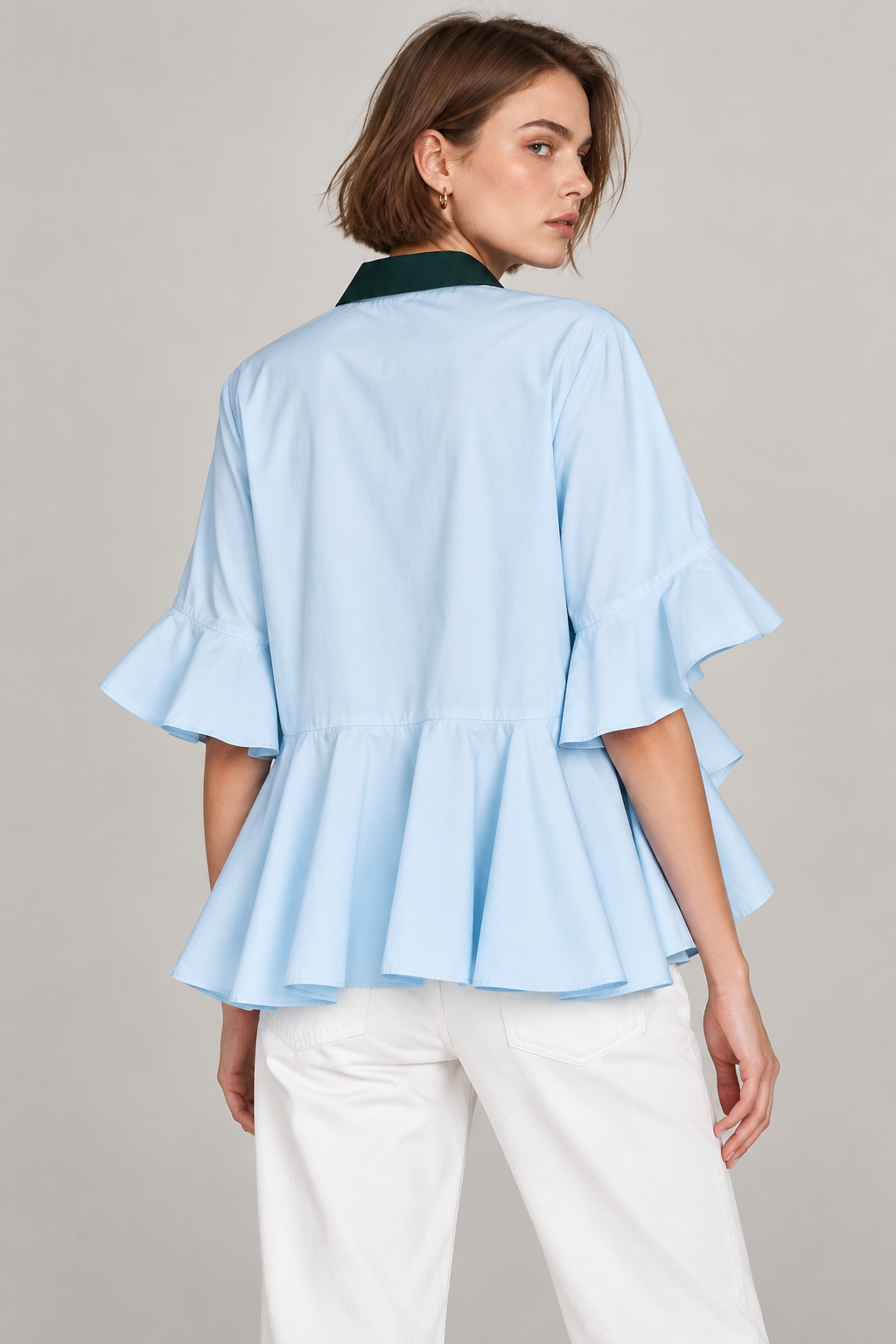 Women’s Light Blue Cotton Peplum Shirt