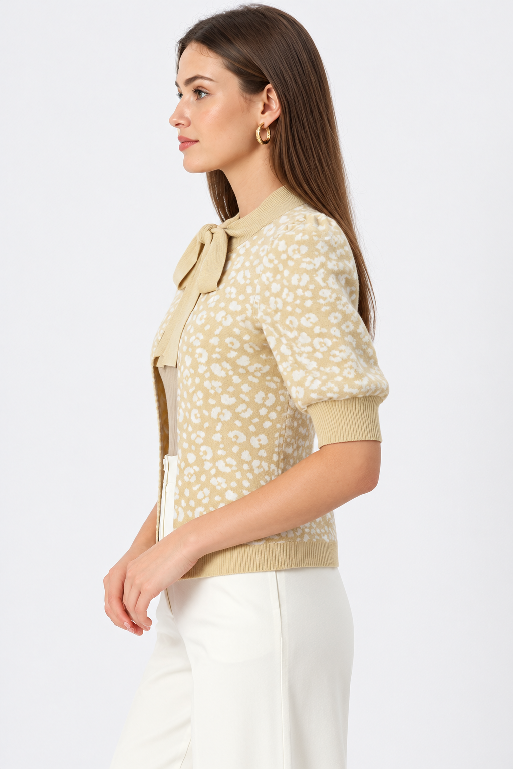 linen cotton jacquard knit cardigan for women