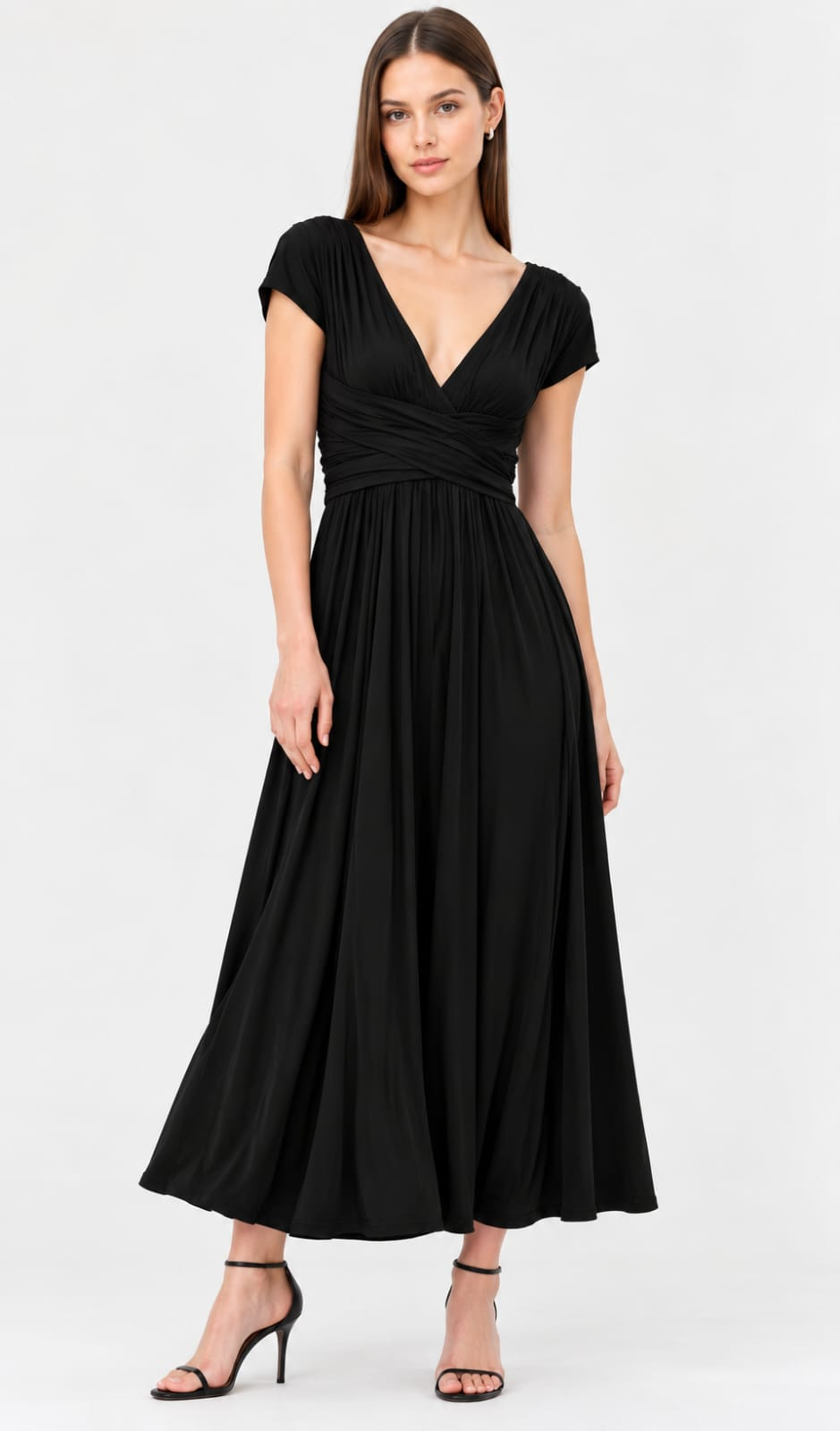 Cotton Jersey V-Neck Wrap Maxi Dress