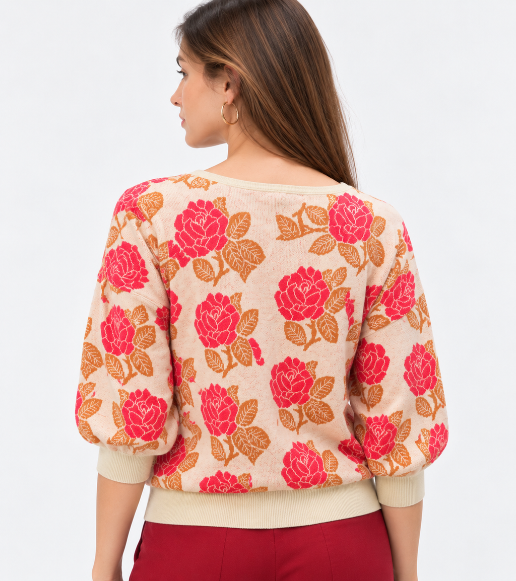 Floral Jacquard Wrap Knit Sweater for Women