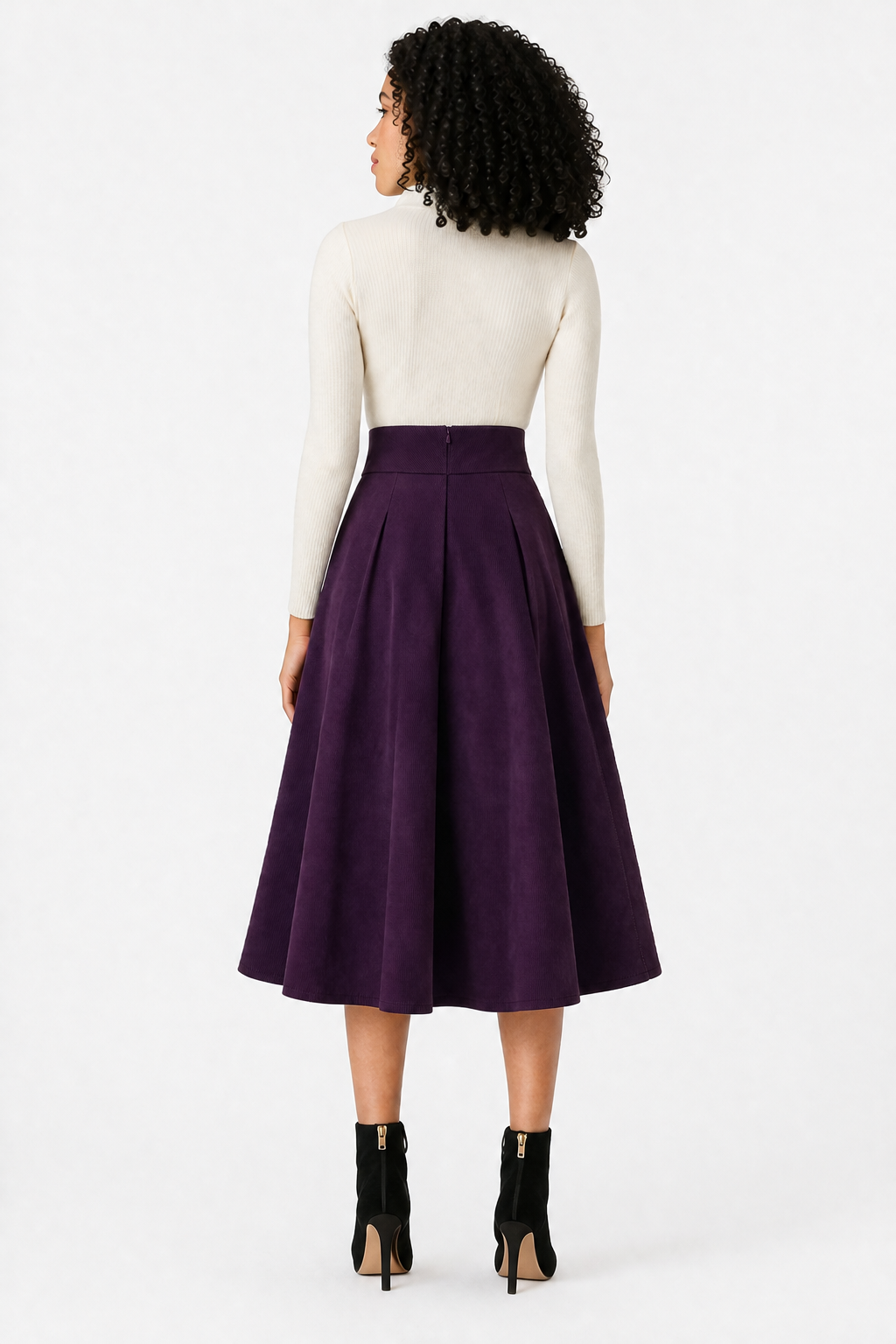 Plum High-Waisted Flared Maxi Skirt