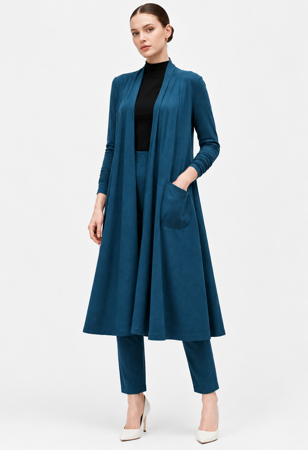 Cotton Jersey Longline Open-Front Shrug