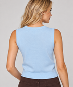 women's light blue cotton jersey v-neck button-front sleeveless