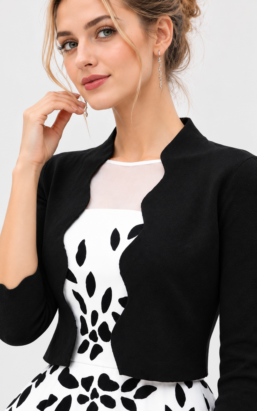 black wool blend cropped jacket for women