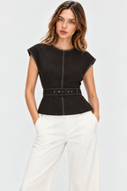 Women’s Black Denim Peplum Top with Belt