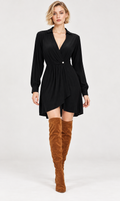 women’s black rayon crinkle wrap mini dress