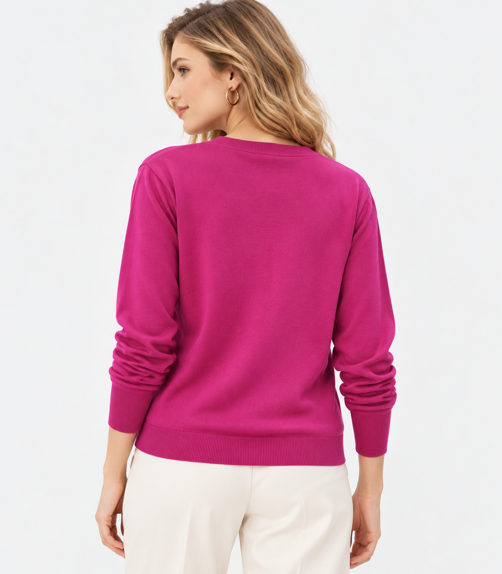 women's pink rib knit v-neck sweater