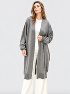 women's grey wool longline open front cardigan