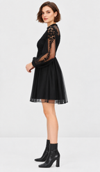 women’s black embroidered tulle mini dress