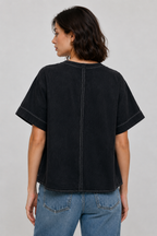 Women’s Black Denim Relaxed Fit Short Sleeve Top