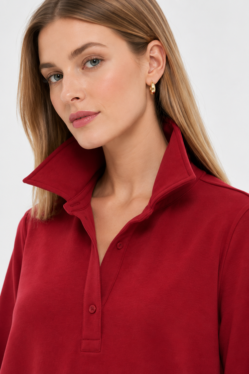 Women’s Red Cotton Jersey Collared Top