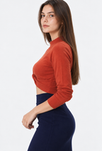 Rust Orange Twist Front Knit Sweater for Women