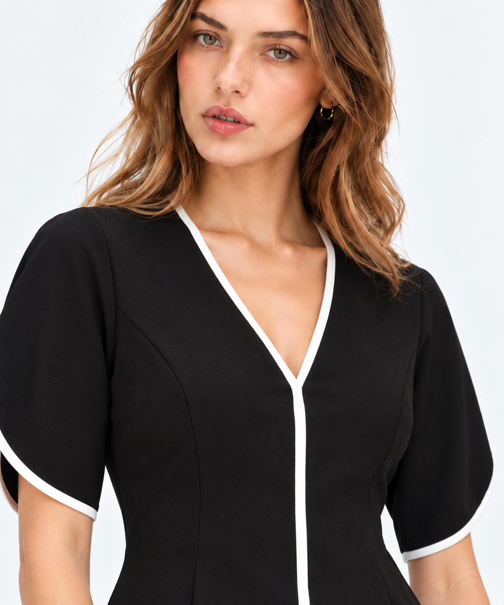 Women’s Black Polyester V-Neck Top