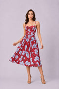 Corset Style Floral Print Crepe Dress