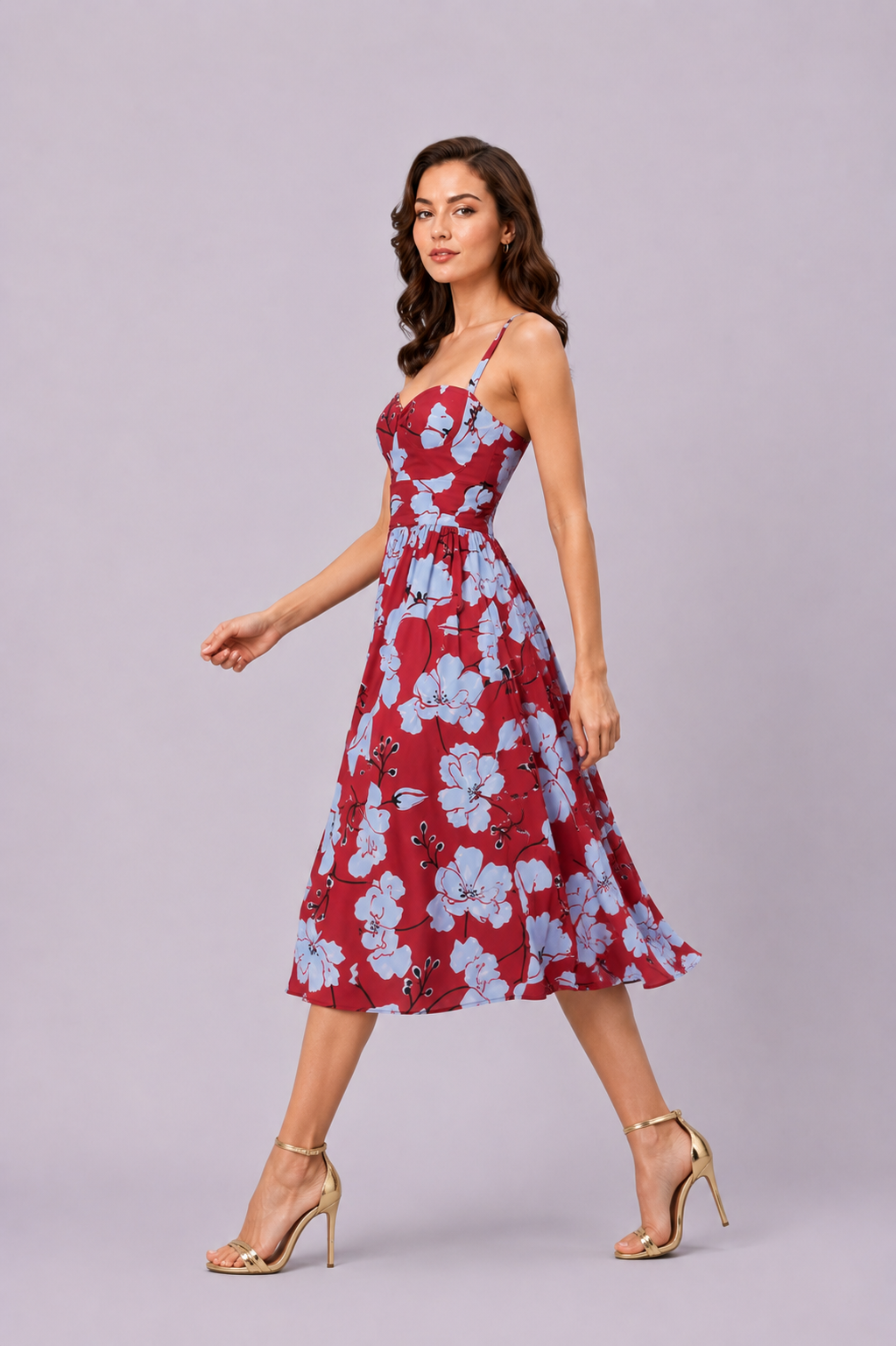 Corset Style Floral Print Crepe Dress