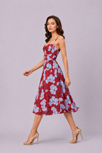 Corset Style Floral Print Crepe Dress