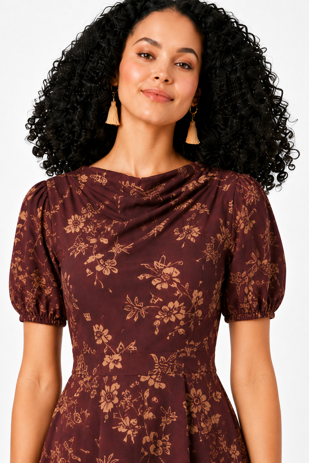 Drape Neck Floral Print Fit & Flare Dress
