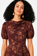 Drape Neck Floral Print Fit & Flare Dress