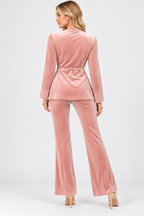 Women's Pink Velvet Wrap Jacket with Tie Waist and Flared Sleeves