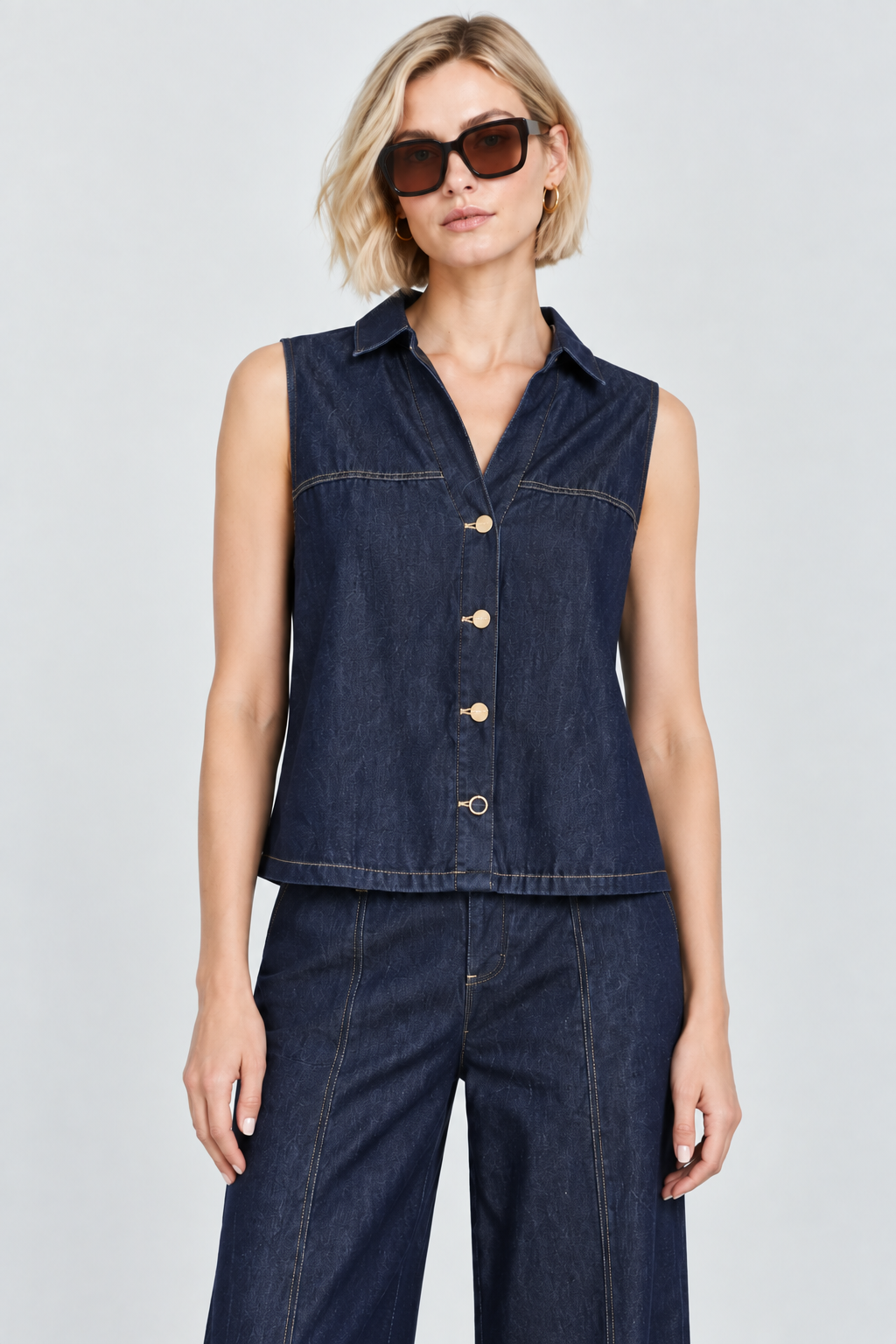 Women’s Dark Blue Denim Button-Front Jacket